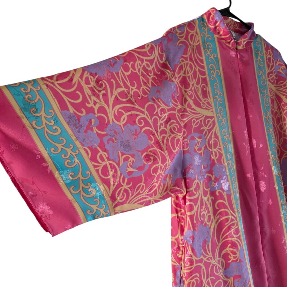 Vintage Charles Keath Kimono Caftan Long Robe Size M Floral Maxi Dress Zip Front - Picture 7 of 13